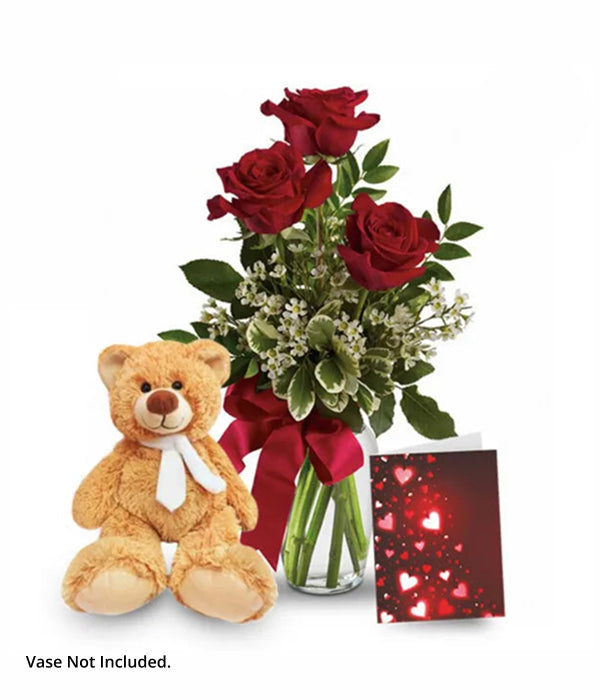 Rose bouquet with teddy bear gift set.